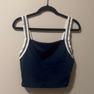IVL Navy Blue and White Striped Athletic Tank Top